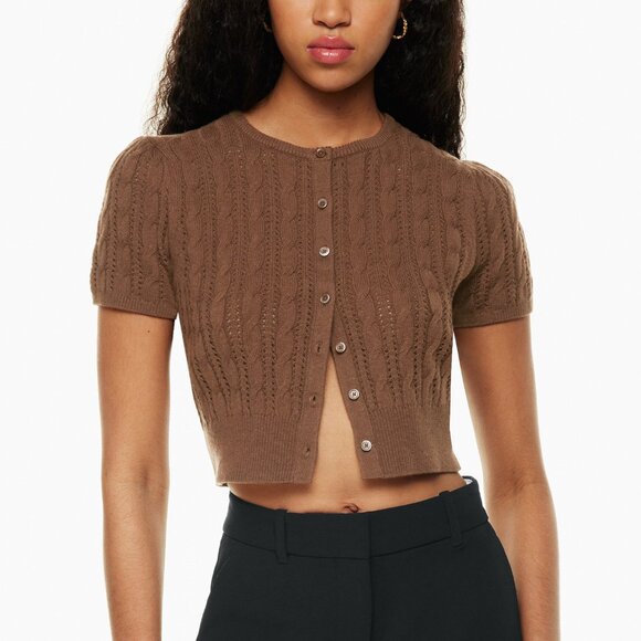Wilfred Tops - ARITZIA Wilfred Fey Short Sleeve Knit Cardigan "Cognac" Brown XS